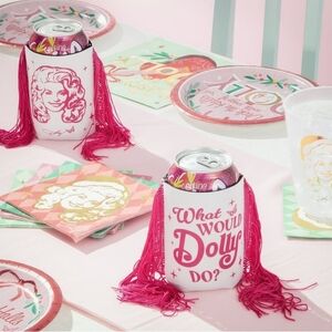 NWT Dolly Parton Pink Double-Sided Fringe Beer Can Holder, 5" Country Cowgirl